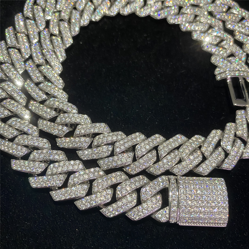 Stoc personalizat Iced Out VVS Moissanite Brățară Sier Bling CZ Diamond Lanț cu legături cubaneze Hip Hop Bijuterii pentru bărbați Colier_voghion.com
