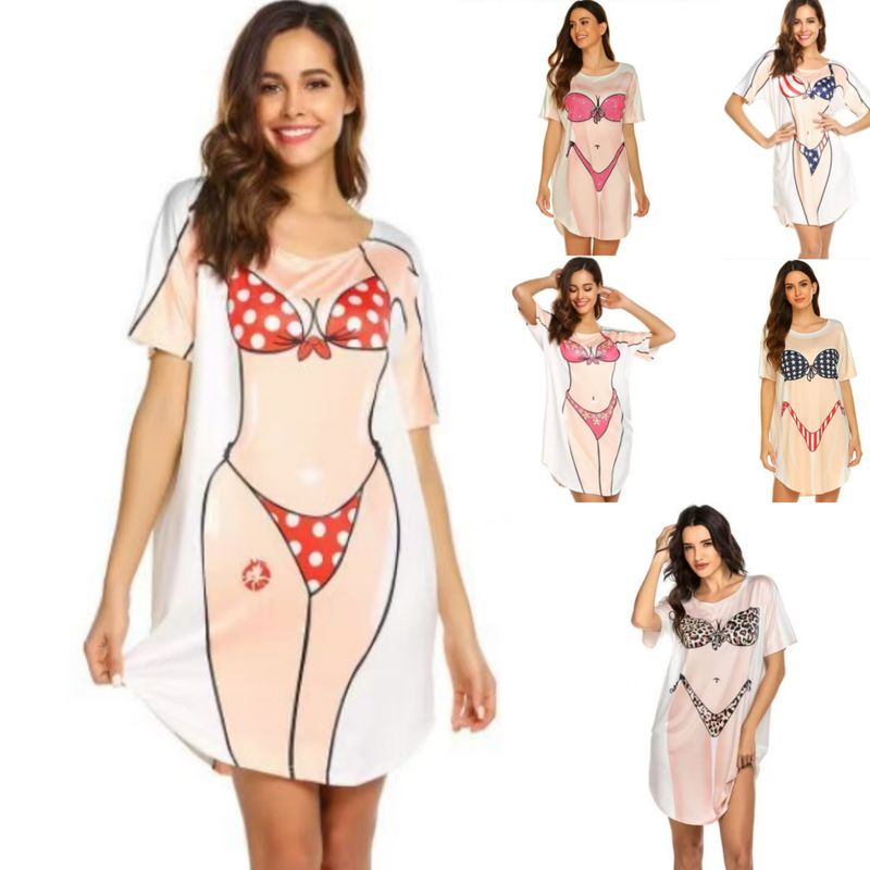 T-shirt créatif pour femme, cache-maillot de plage, imprimé bikini, robe décontractée_voghion.com