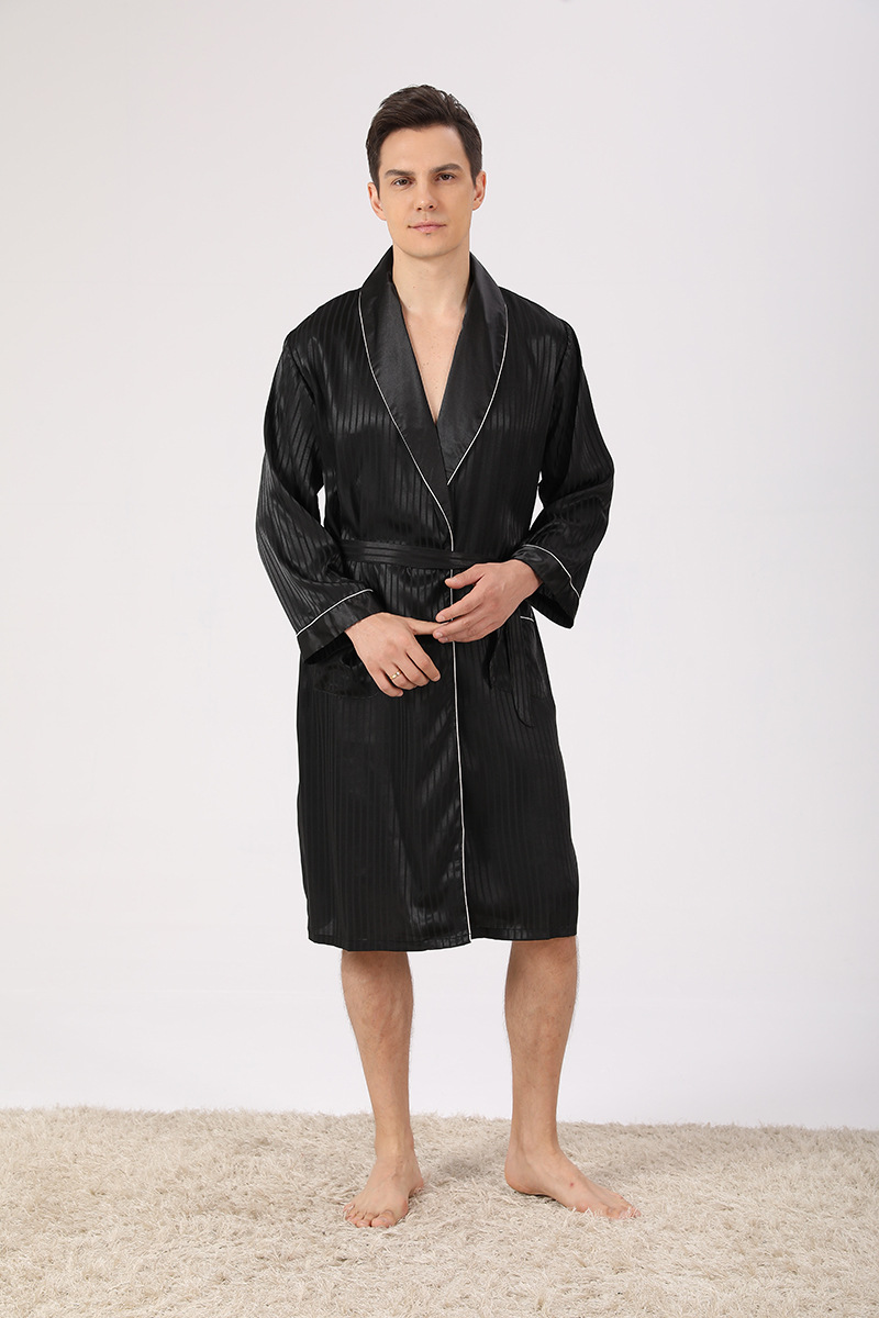 Pārrobežu Eiropas un Amerikas stila vasaras vīriešu zīda imitācijas peldmēteļa zīda ar garām piedurknēm naktskrekls vīriešu vasaras lielizmēra pidžamu komplekts_voghion.com