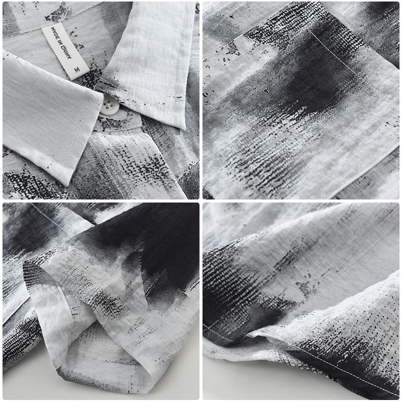 Camicia a maniche corte con effetto tie-dye alla moda per uomo, alla moda e versatile, top casual e ampio._voghion.com