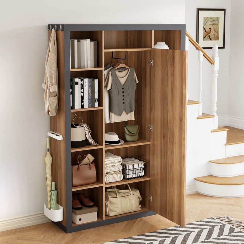 Garderobengestell Mit Spiegel, Multifunktional, Mit Regal, Haken Und Kleiderbügeln_voghion.com