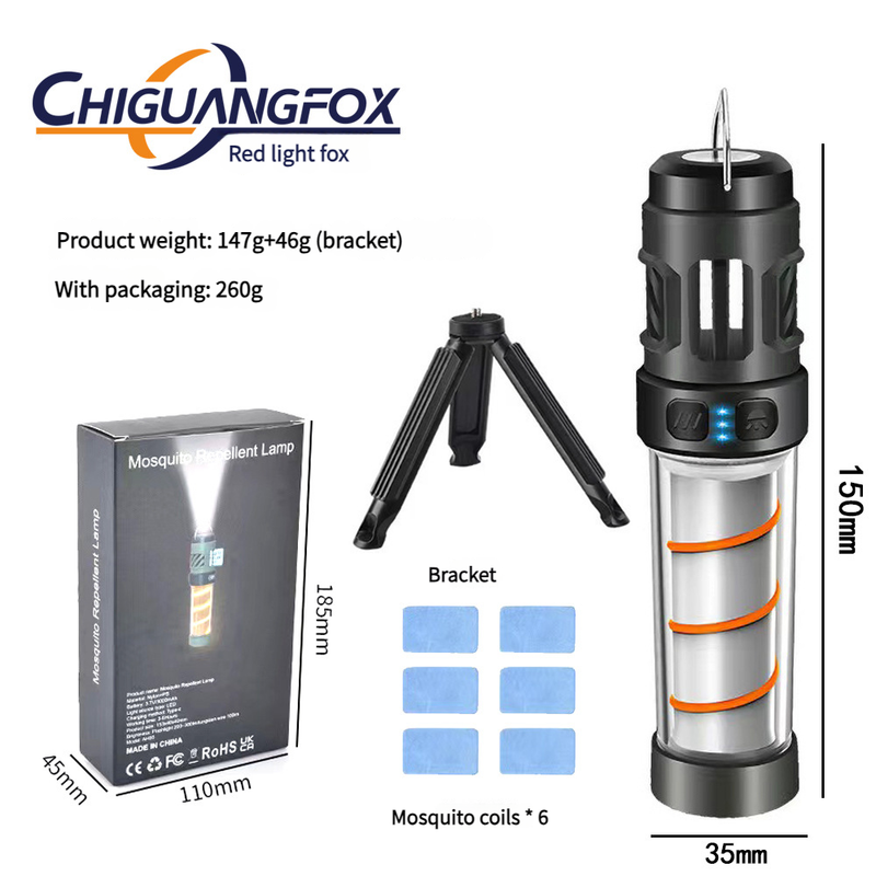 Outdoor-LED-Multifunktions-Mückenschutz Camping Typ-C wiederaufladbares tragbares magnetisches Dreieck-Ständerzelt_voghion.com