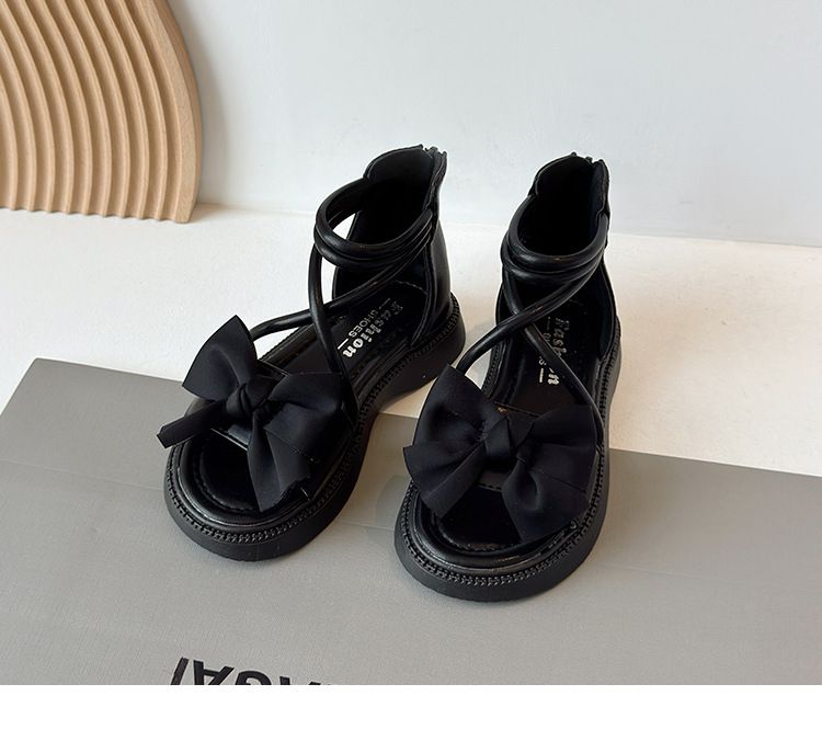 Girls Princess Sandals New Summer Summer Bow Hot Sale Medium And Large Children's Trendy Soft Bottom Roman High Top_voghion.com
