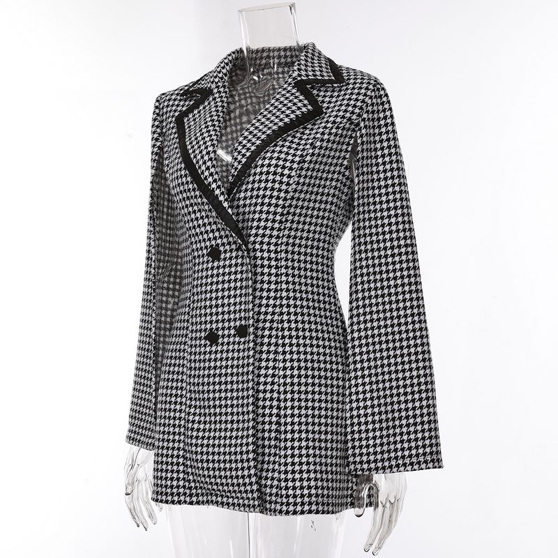 Women's Clothing houndstooth suit jacket female winter new style split long sleeve commuter temperament small suit _voghion.com