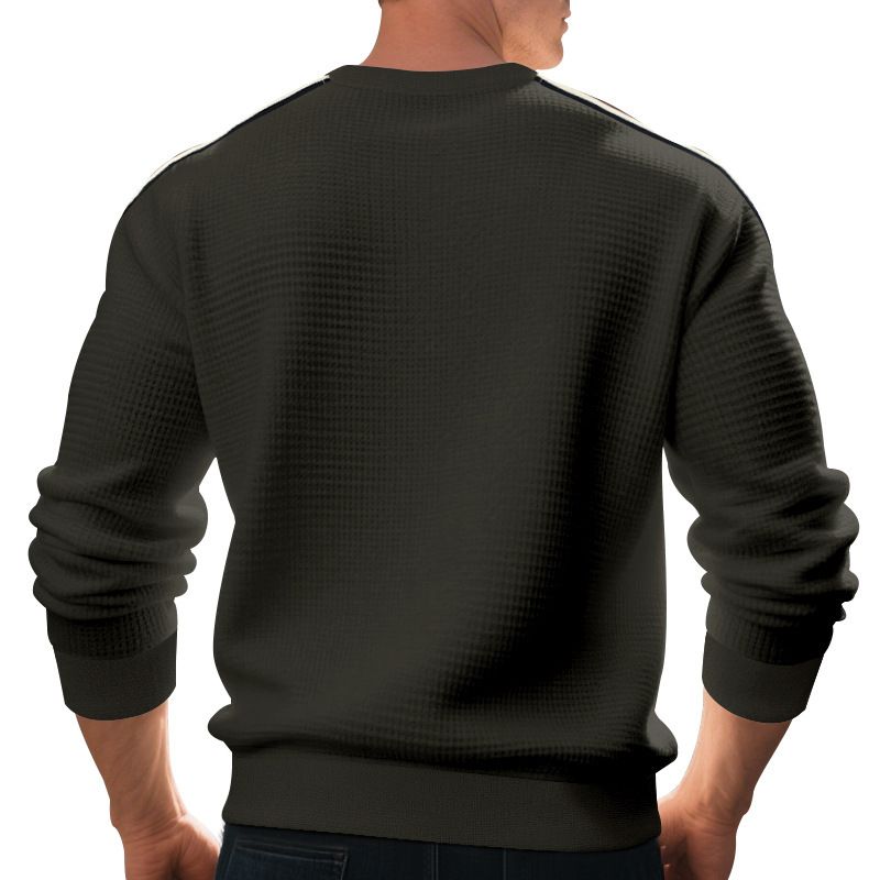 Men's Casual Sweatshirt - Relaxed Fit Crewneck Pullover With Mini Check Pattern | Soft Cotton Blend, Thickened For Spring/Fall_voghion.com