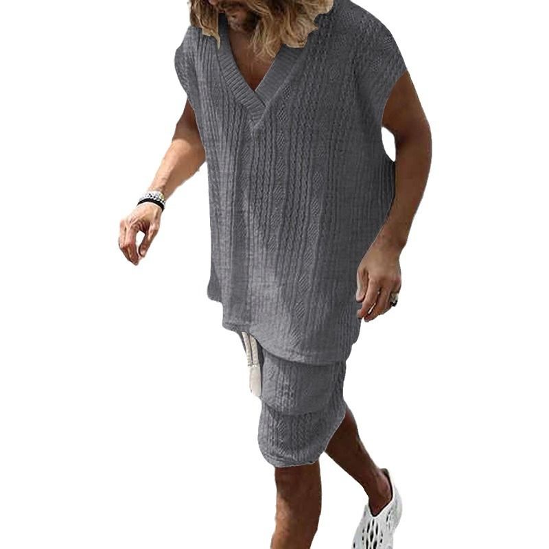 Unschlagbare Qualität 2025 Frühjahr/Sommer Großer lässiger Jacquard-Anzug Loses kurzärmliges T-Shirt Herren-Shorts-Set T_voghion.com