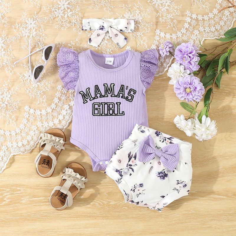 Adorabile completo da neonato composto da 3 pezzi con ricamo di lettere e stampa a fiocco, in morbida maglia di cotone, comodo ed elegante per neonati (0-12 mesi)_voghion.com