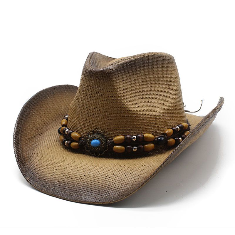 Spring and summer outing curled edge western cowboy outdoor sun fishing straw hat_voghion.com