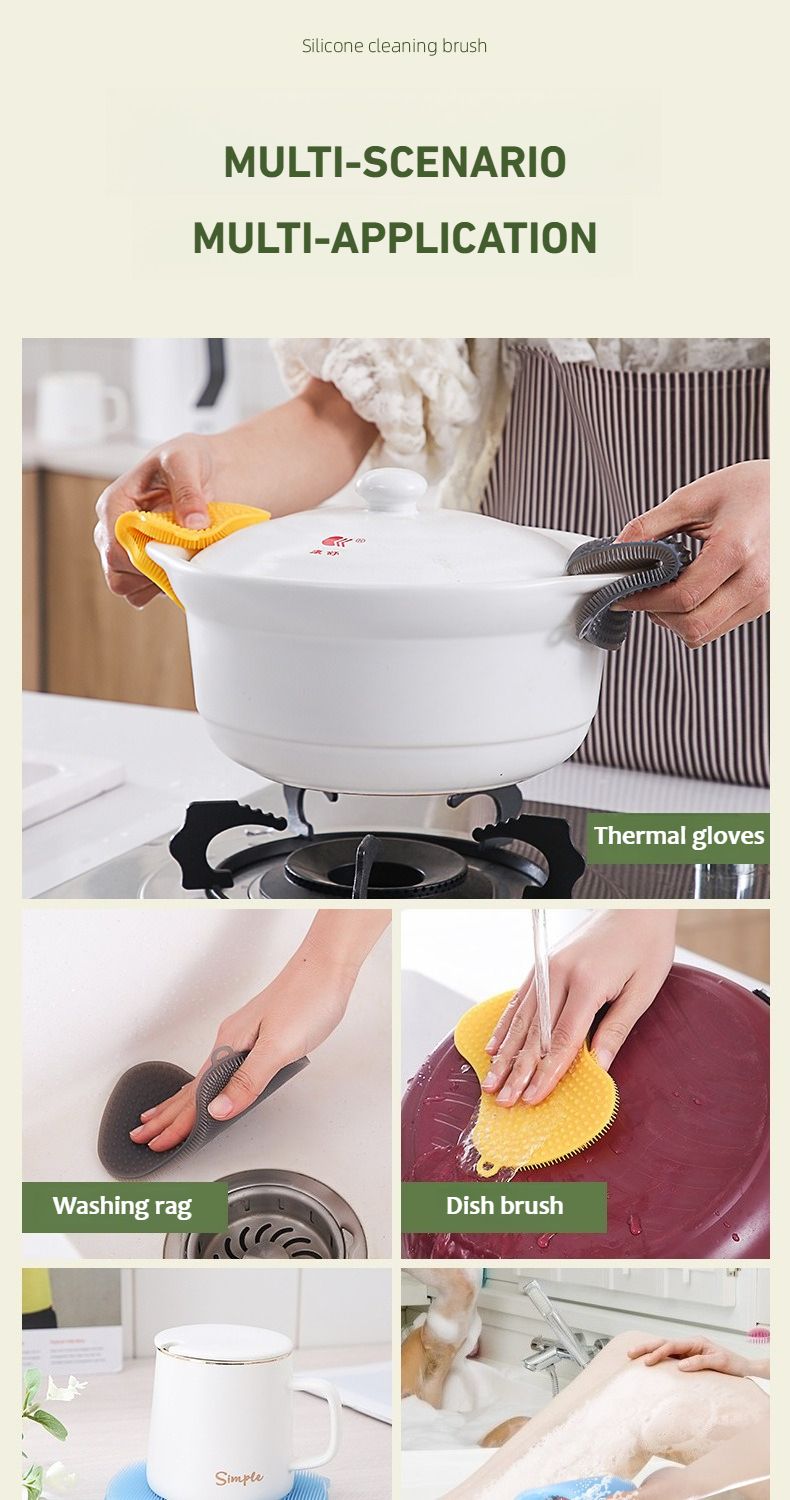 Spazzola multiuso in silicone per uso alimentare | Spazzola per la pulizia dei piatti e del viso | Spazzola in silicone 2 in 1 | Strumento per la pulizia della cucina e della cura personale_voghion.com