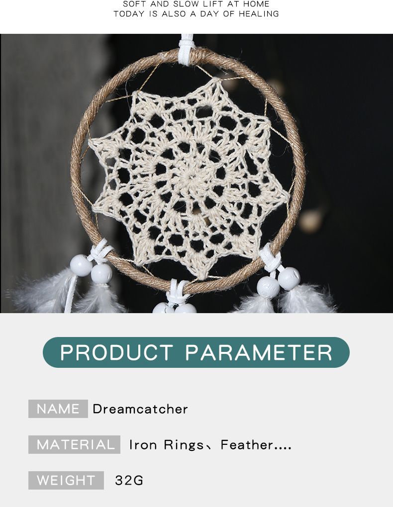 Bohemian Style Wind Chime Single Ring Pendant Home Decoration White Feather Dream Catcher_voghion.com