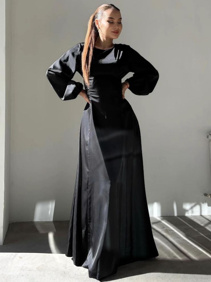 Women's Clothing Middle East Dubai Robe Solid Color Satin Long Skirt_voghion.com