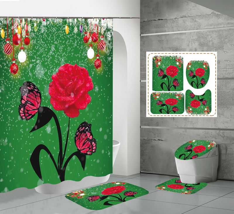 Cortina de chuveiro de flores de poliéster à prova d'água de impressão digital de alta definição_voghion.com