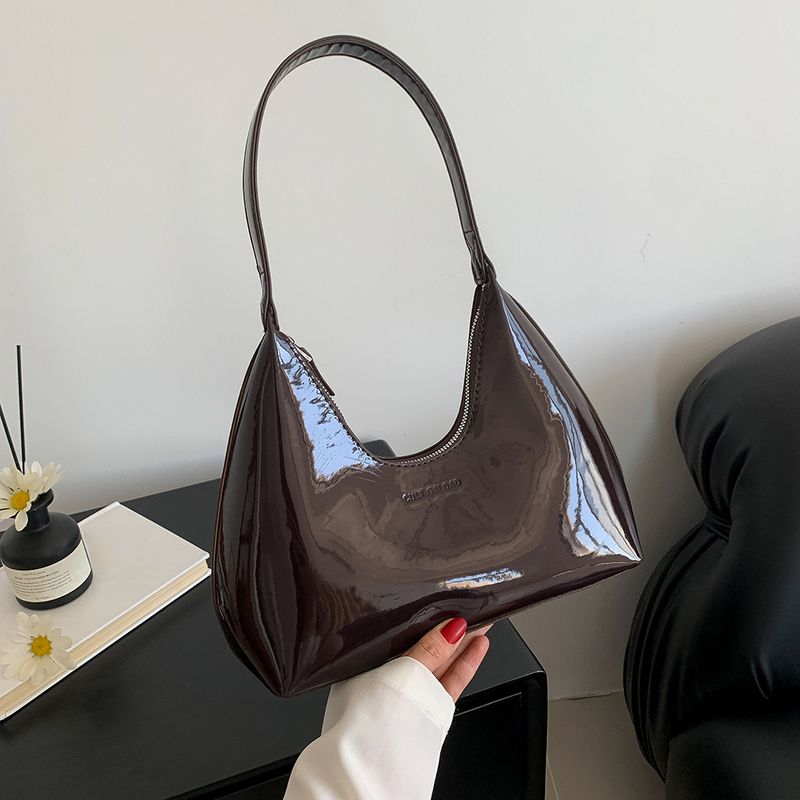 Borsa a tracolla in pelle verniciata da donna, versatile, alla moda, con tracolla, hobo, con cerniera, piccola borsa da ragazza_voghion.com