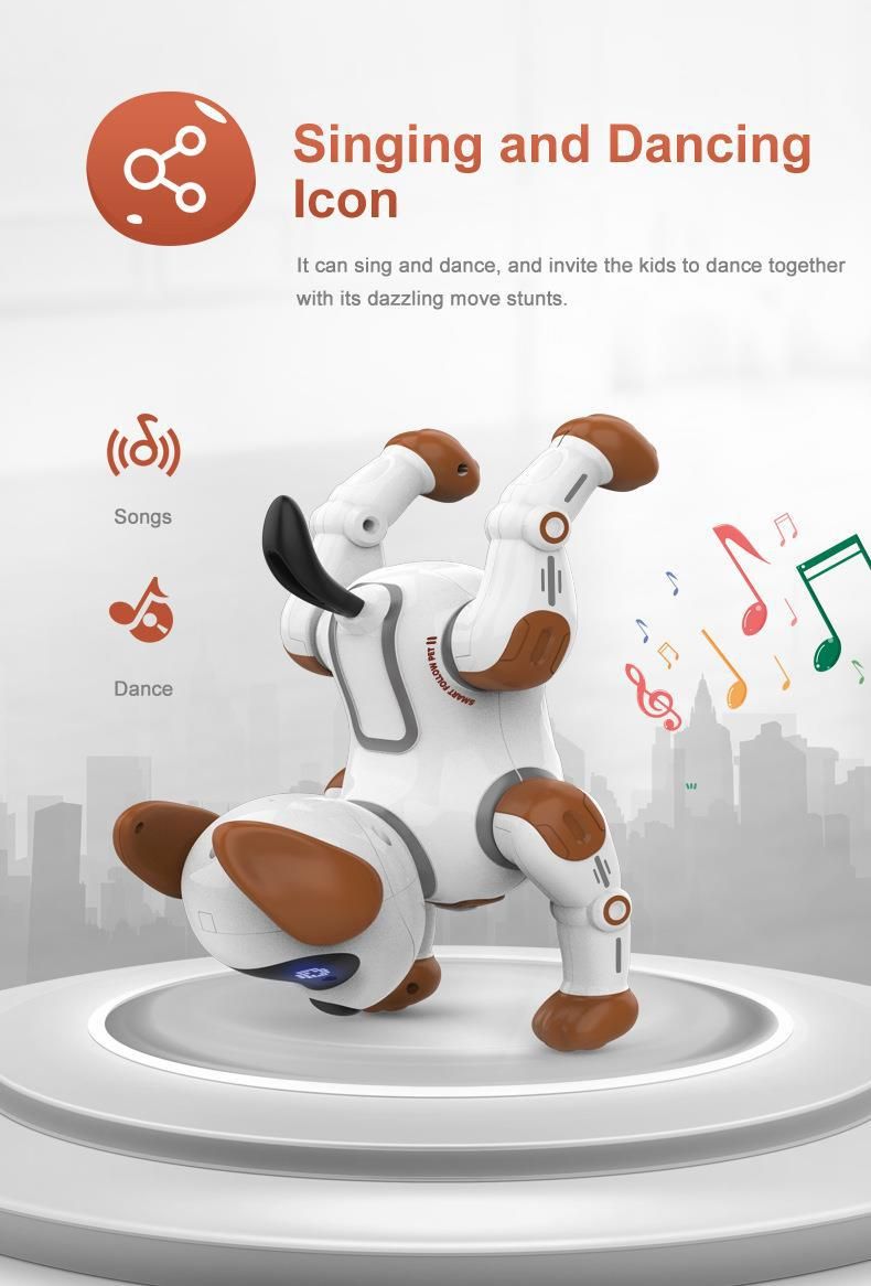 RC Robots Intelligent Robot Suņu programmēšana Tālvadības pults Interaktīvie triki Mūzika Deja Bērnu Mājas suns_voghion.com