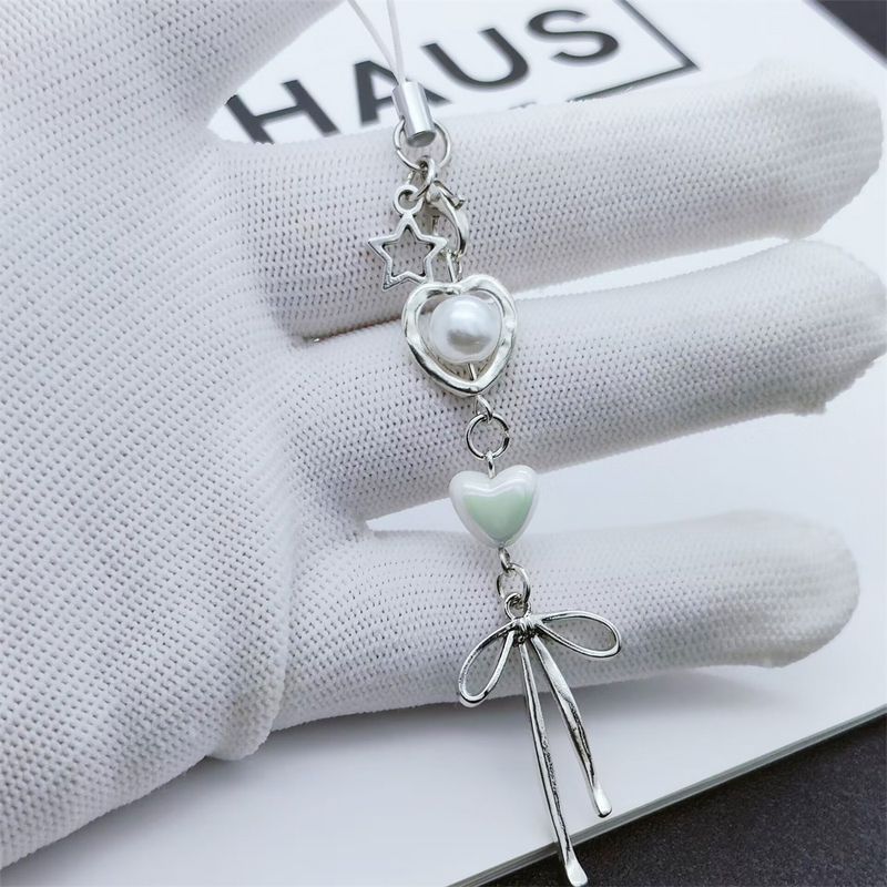 Sweet Cool Girl Style Key Chain Cell Phone Earphone Pouch Pendant White Heart Bows_voghion.com