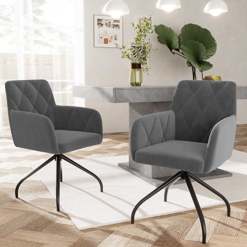 6er Set Drehbare Esszimmerstühle Mit Rautenmuster, Samt Anthrazit_voghion.com