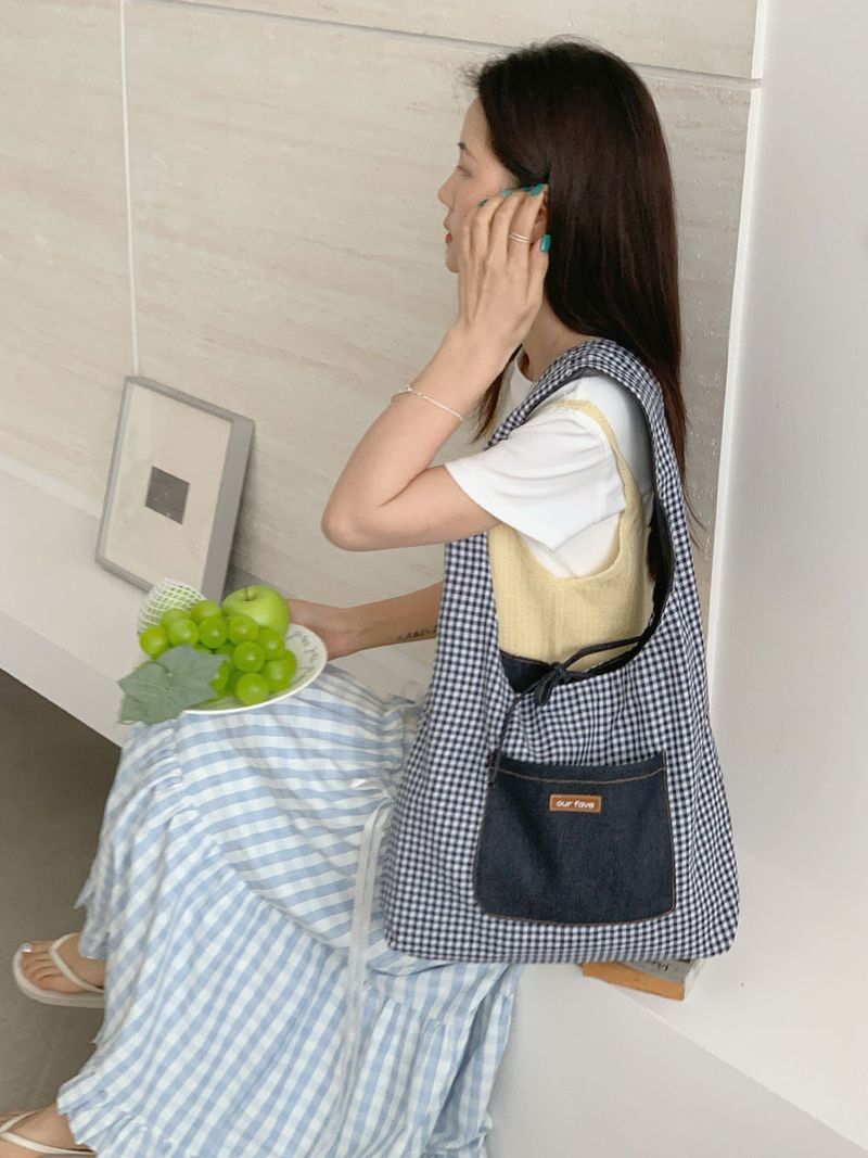Borsa a tracolla semplice, tinta unita, a quadri, versatile, di grande capacità, da donna, bifacciale, borsa da pendolare_voghion.com