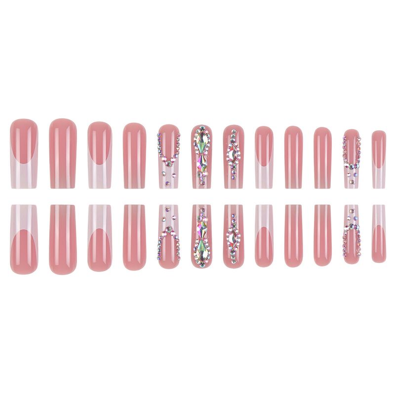 Elegant Glam Long Press-On Nails With Glitter & French Tips - Reusable False Nails For Women, Ins Style & Party Wear (Glue/Gel Adhesive Options)_voghion.com
