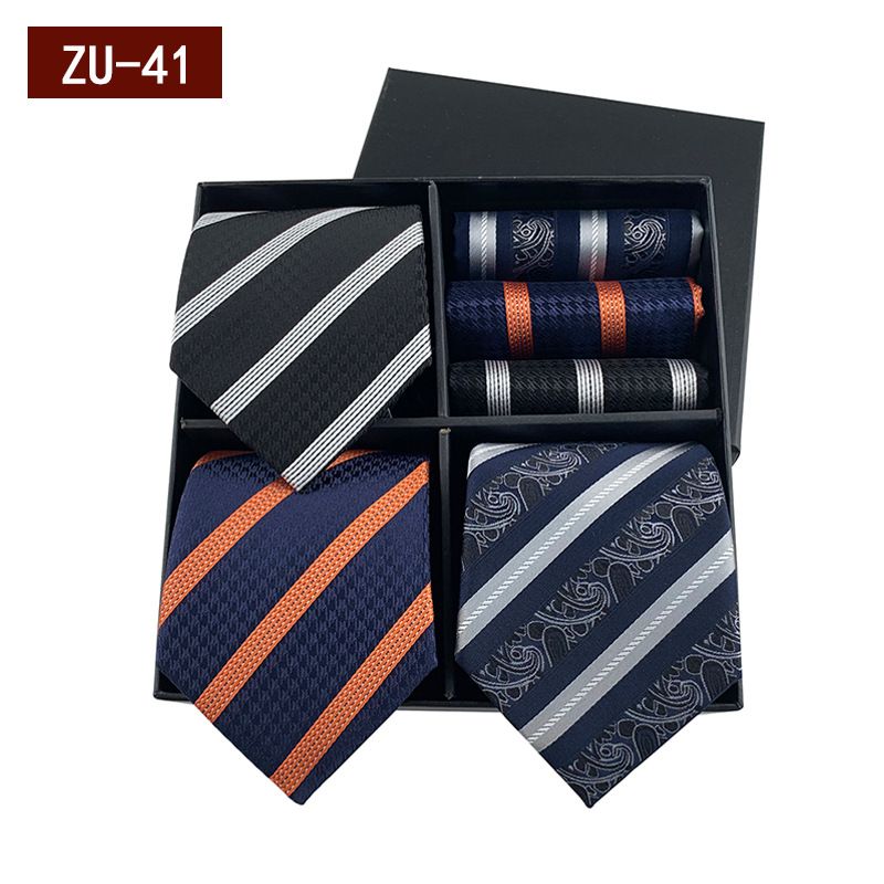 Unisex Men's gift box tie Fashion business striped tie square scarf set luxury gift box_voghion.com