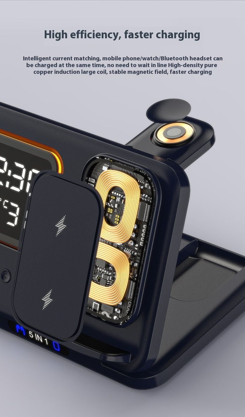 15W Drahtlose Ladegeräte Stehen 5 In1 LED Digital Wecker Schnelle Lade Dock Station_voghion.com