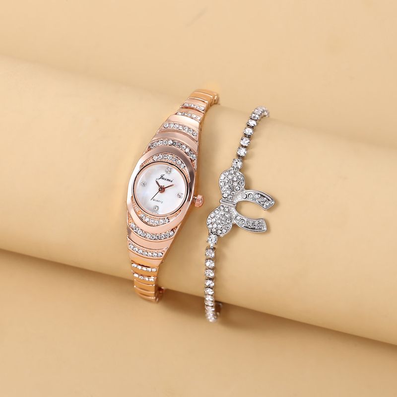 Diamond studded small dial thin strap personalized trendy steel strap quartz watch + bracelet (2pcs/set)_voghion.com
