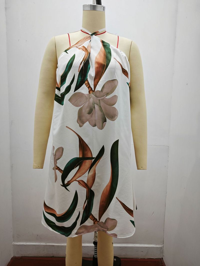2025 Summer Printed Shoulder Hanging Neck Strap Loose Women's Dress For Women_voghion.com