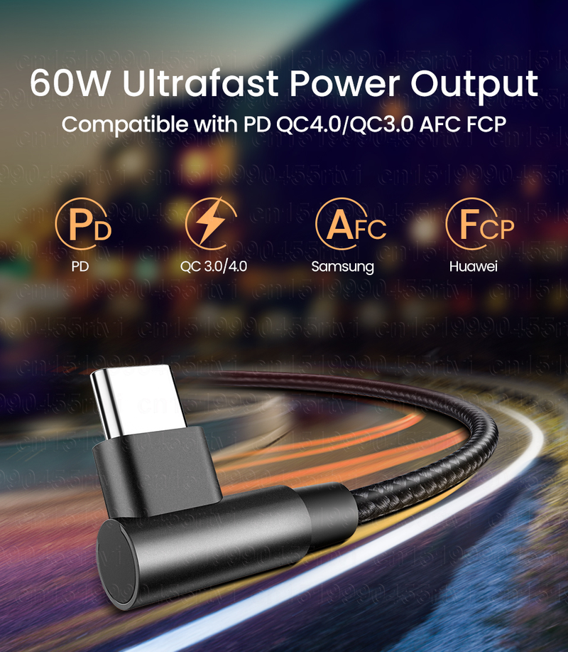 PD 60W Dual-Winkel-Schnelllade-USB-C-Kabel, geeignet für Book Pro C-Typ auf USB C QC4.0 Datumszeile, geeignet f_voghion.com
