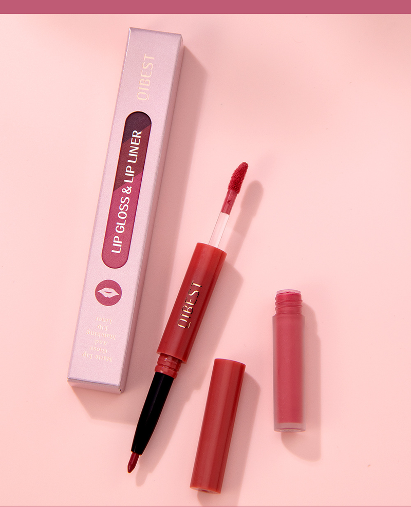 carina QIBEST Two in One Color lipliner Waterproof Matte Velvet Colorless Double Head Lip Glaze_voghion.com