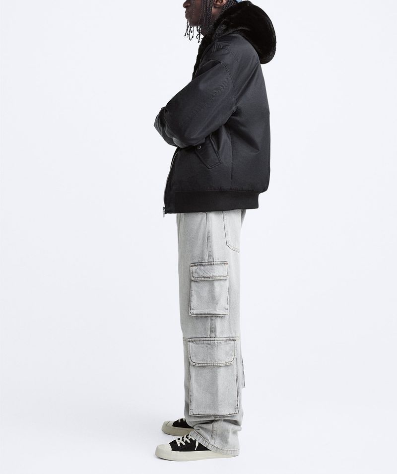 Men's Reversible Thickened Fleece-Lined Hooded Bomber Jacket For Winter, Streetwear Cotton Coat, Black/Grey (S/M/L/XL)_voghion.com
