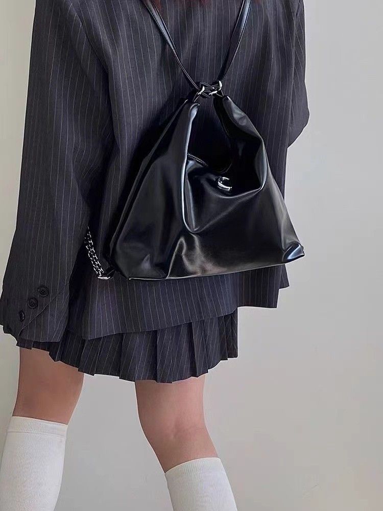 commuter Soft Leather Multifunctional Backpack, College Style, Fashionable And Versatile, Single Chain_voghion.com