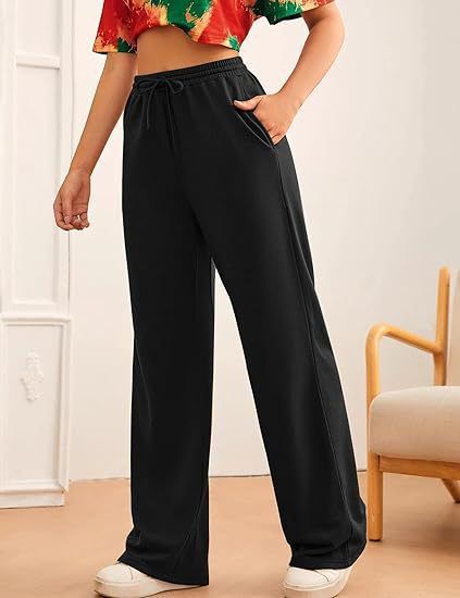 Pantaloni da jogging casual da donna, a vita alta, a gamba larga, con coulisse elastica, comodi pantaloni da salotto per l'uso quotidiano_voghion.com