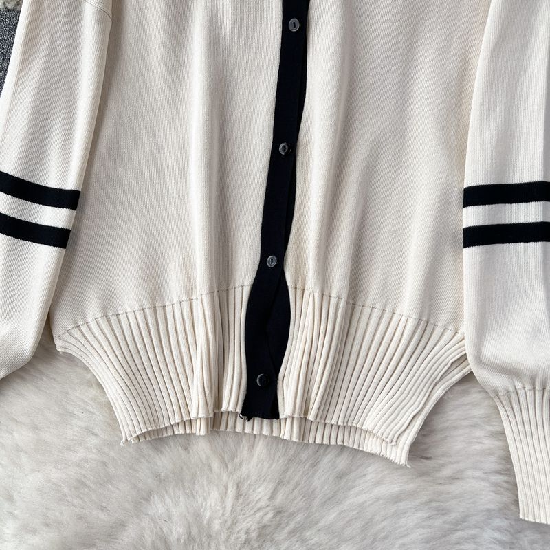 Women's Clothing Hong Kong style chic casual loose versatile knitted cardigan tops women's autumn two piece set high waist slim wide leg trousers_voghion.com