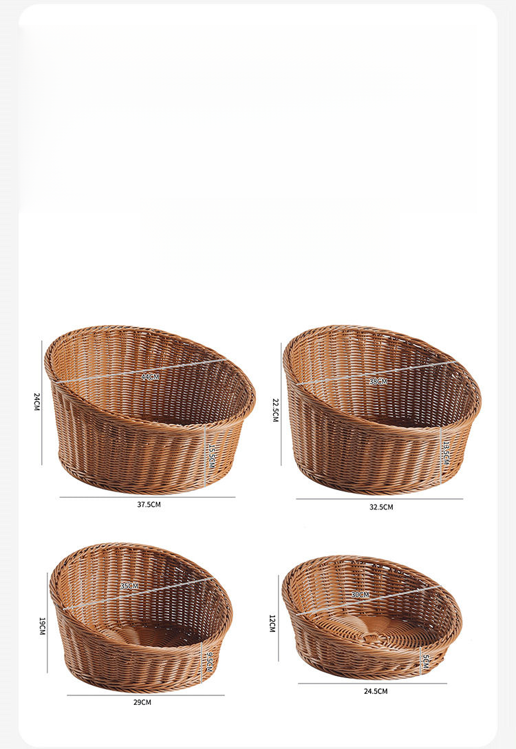 Cesto di frutta in rattan intrecciato fatto a mano per supermercato, snack da cucina, contenitore rotondo inclinato per uso domestico_voghion.com