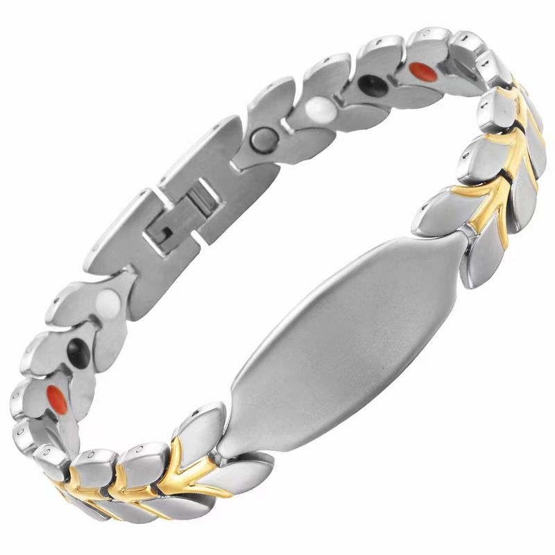 Enkel hvedeøre herrearmbånd i titanium stål med smykker, antistatisk negativ ionarmbånd til kvinder, magnetisk terapiarmbånd_voghion.com