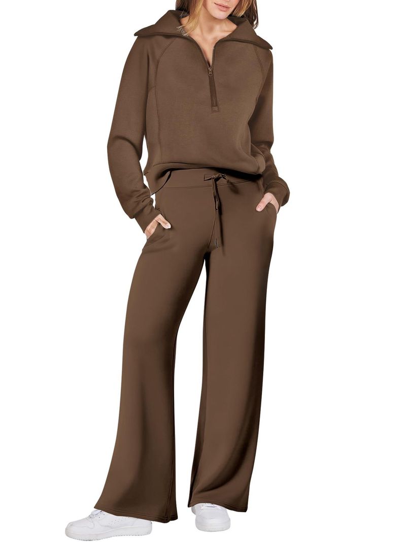 Women's Clothing autumn and winter casual sports suit zipper long sleeved sweatshirt healthy cloth wide leg pants_voghion.com