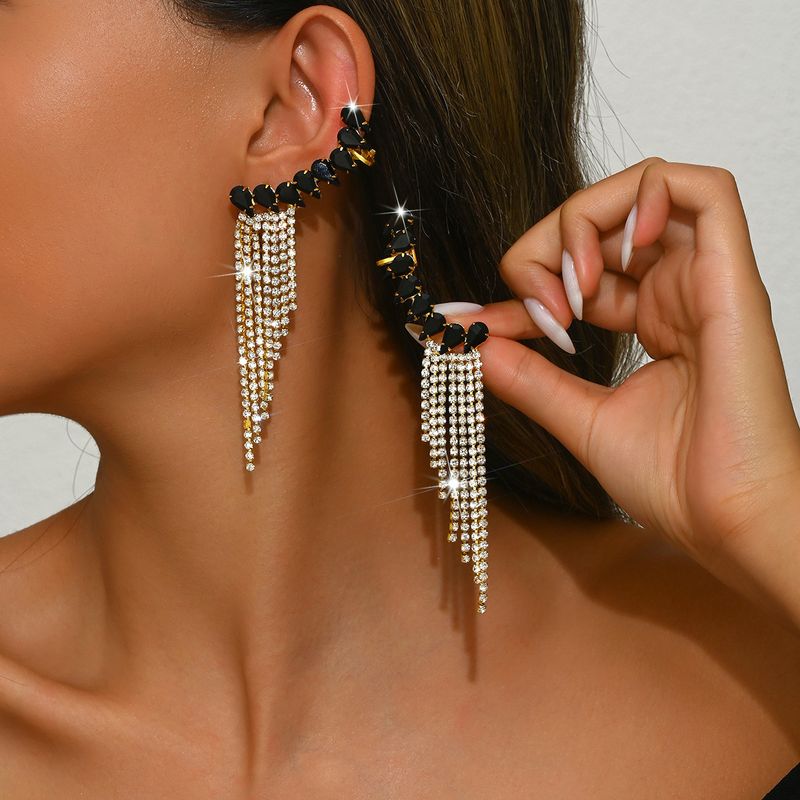 Unisex Earrings Personalized Tassel Earrings Fashionable Temperament Super Flash Diamond Claw Chain Earrings_voghion.com