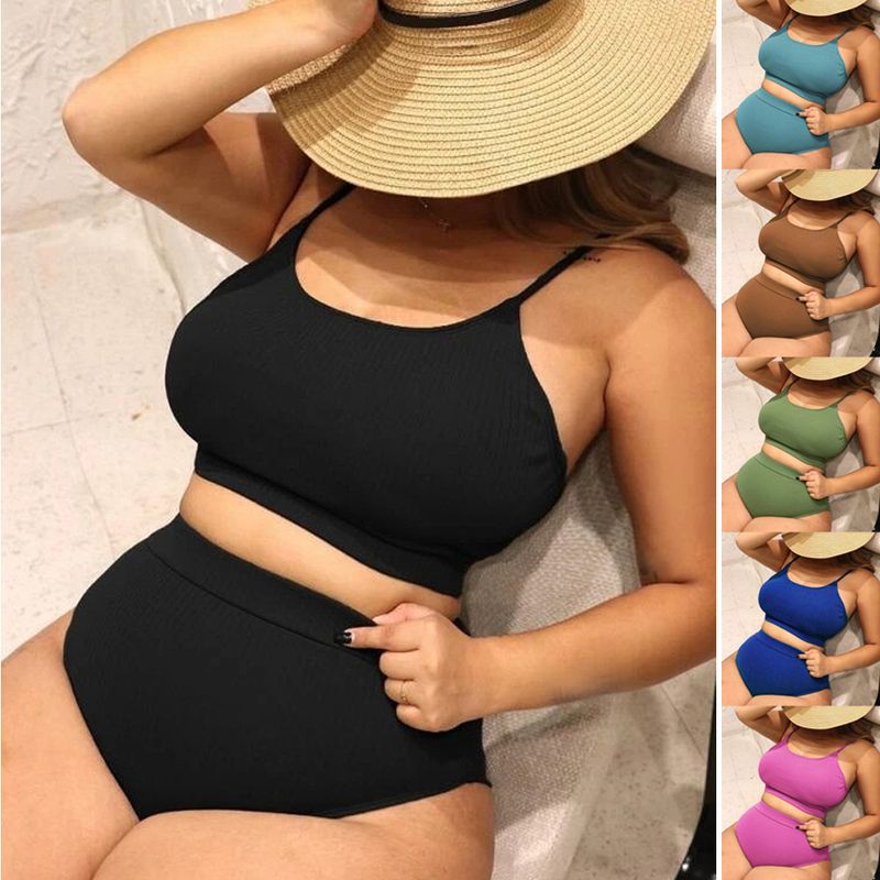 Νέο γυναικείο μαγιό μπικίνι με φαρδιά τιράντες και μονόχρωμο μπικίνι σε μεγάλα μεγέθη του 2024_voghion.com