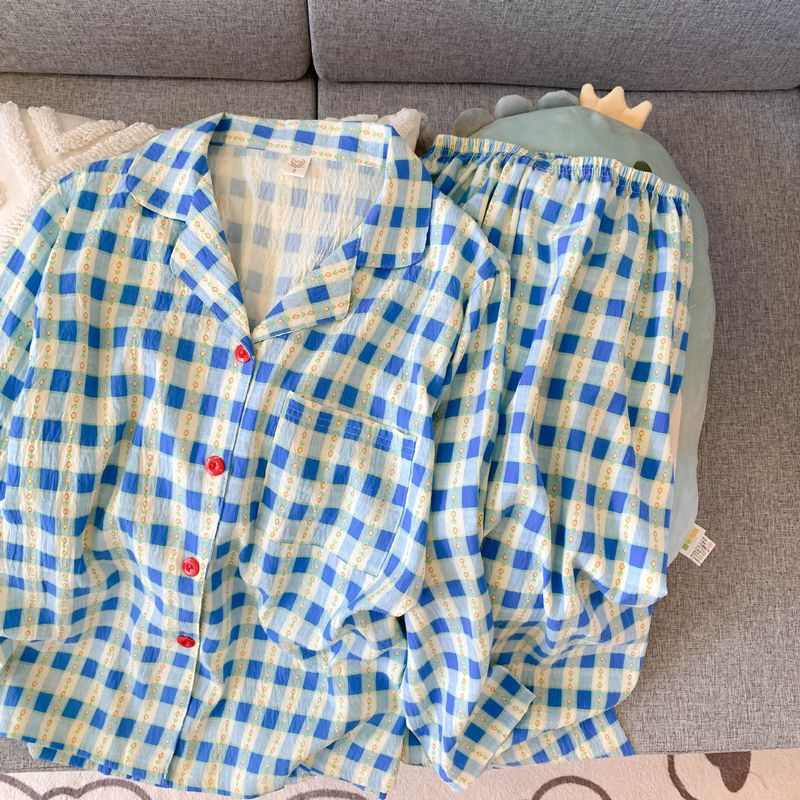 Autunno e inverno nuovi Ins Fengyun Duo pigiama in cotone da donna cardigan casual largo colletto bottone manica lunga set casa_voghion.com