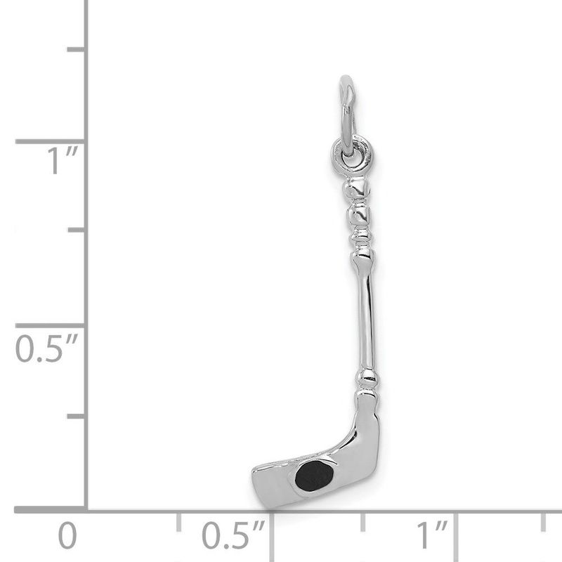 14K White Gold Solid 3-D Enameled Hockey Stick Charm_voghion.com