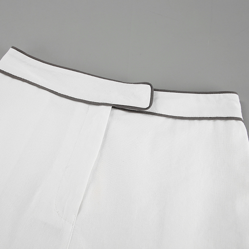 abito a maniche lunghe in cotone e lino moda casual design da donna camicia a contrasto in bianco e nero pantaloncini set da due pezzi_voghion.com