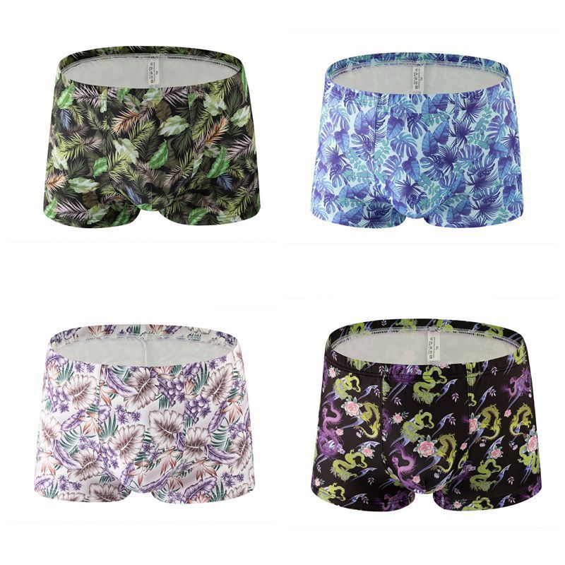 LuvBox 2024 Nuovi Boxer da Uomo in Seta di Latte Stampata, Traspiranti e Comodi, Multicolore, con Motivo a Rosa_voghion.com