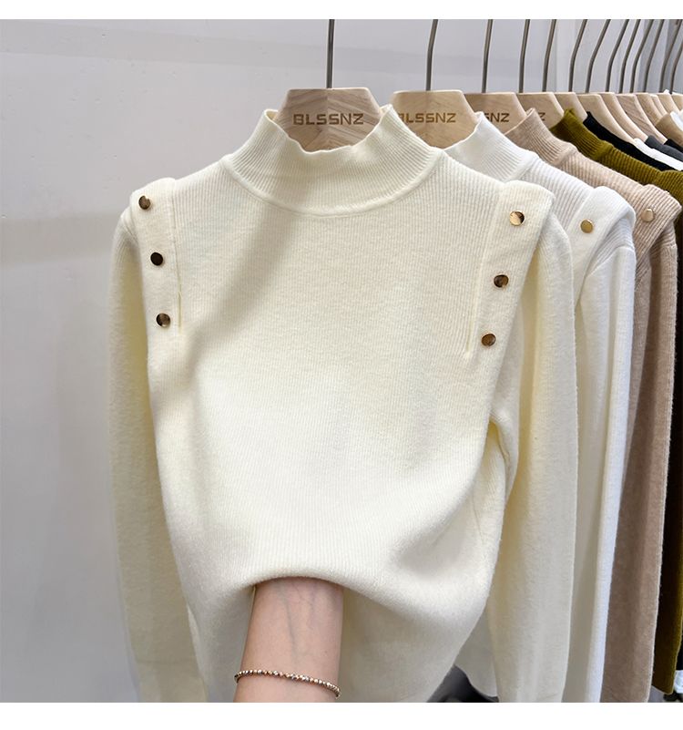 AOSSVIAO 2025 Maglione dolcevita con bottoni in maglia da donna Pullover Autunno Inverno Maglioni da donna basici Maglie morbide e calde_voghion.com