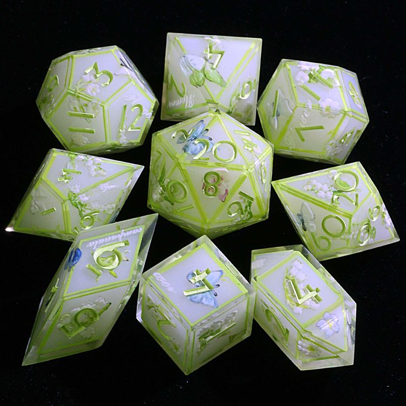 9 Polyhedral Resin Set Dice DD Lily Of The Valley Pact For Dungeons Dragons RPG_voghion.com