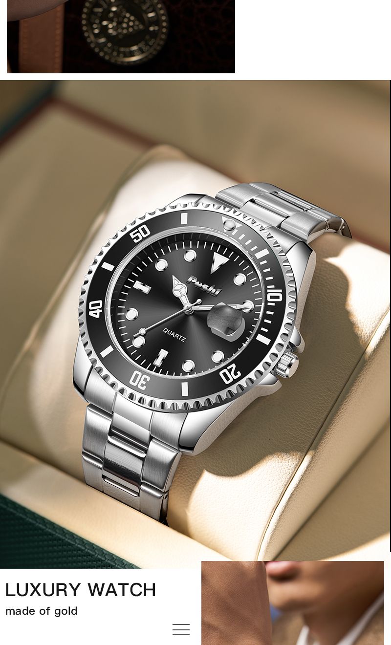 Orologio da polso da uomo al quarzo con cinturino in lega di lusso, alla moda, quadrante verde con data, cassa girevole, impermeabile_voghion.com