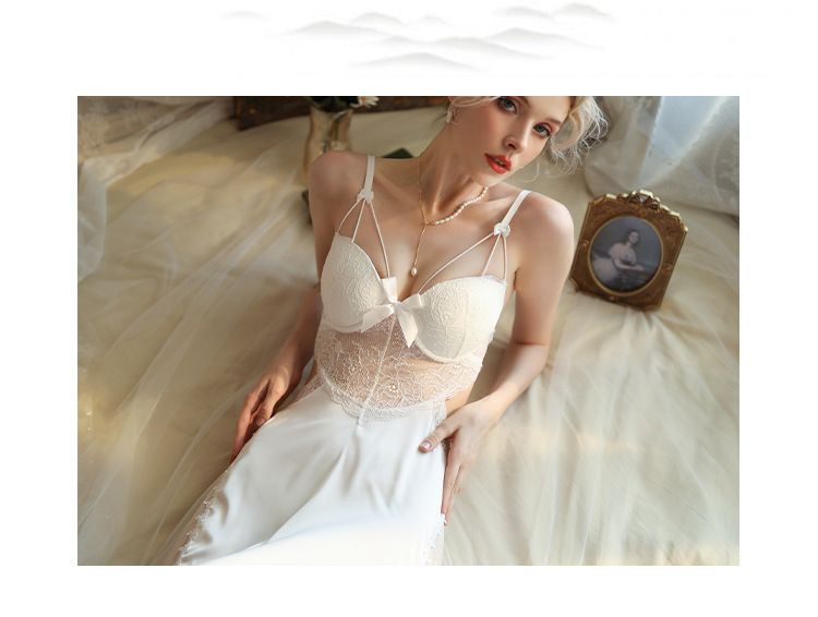 Pijama sexy de mujer con almohadillas para el pecho, pijama de verano con tirantes para mujer, pijama de encaje con espalda hueca, pijama, conjunto de dos piezas_voghion.com