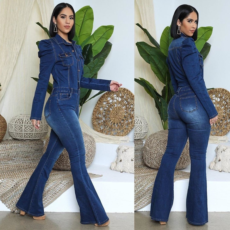 Cross Border Denim Vasket Mote Avslappet Slank Jumpsuit Stor Størrelse Damejumpsuit_voghion.com