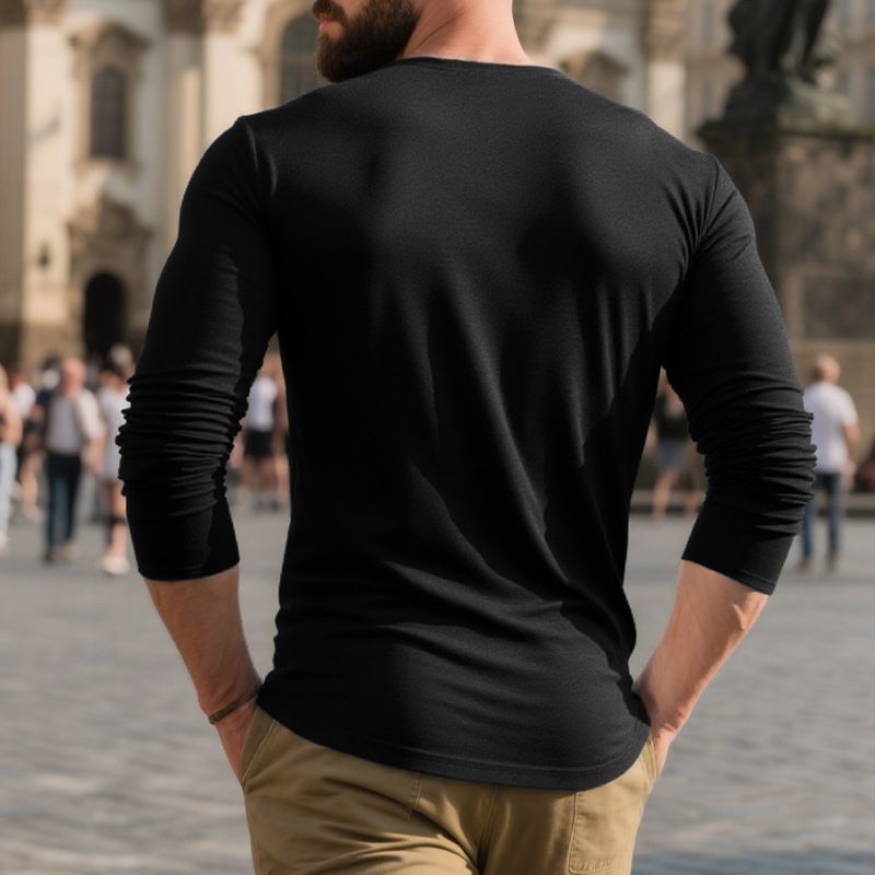 T-shirt da uomo Premium Comfort a maniche lunghe con scollo rotondo - Tessuto morbido e traspirante, vestibilità comoda, colori classici a tinta unita_voghion.com