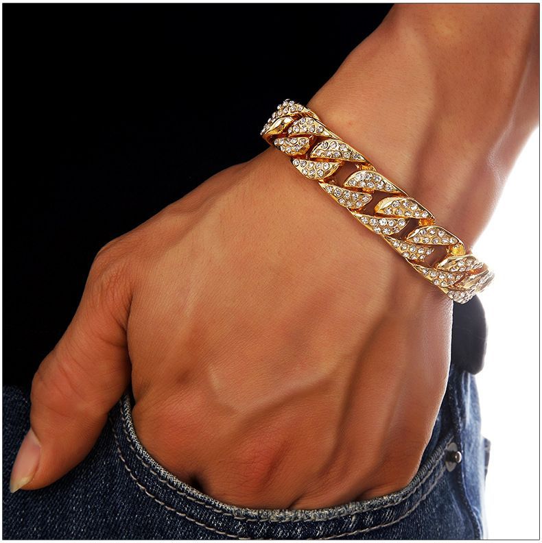 Hip Hop Men's Diamond-Encrusted Cuban Hiphop Cool Clubbing Nightclub Punk Gold Bracelet Jewelry_voghion.com