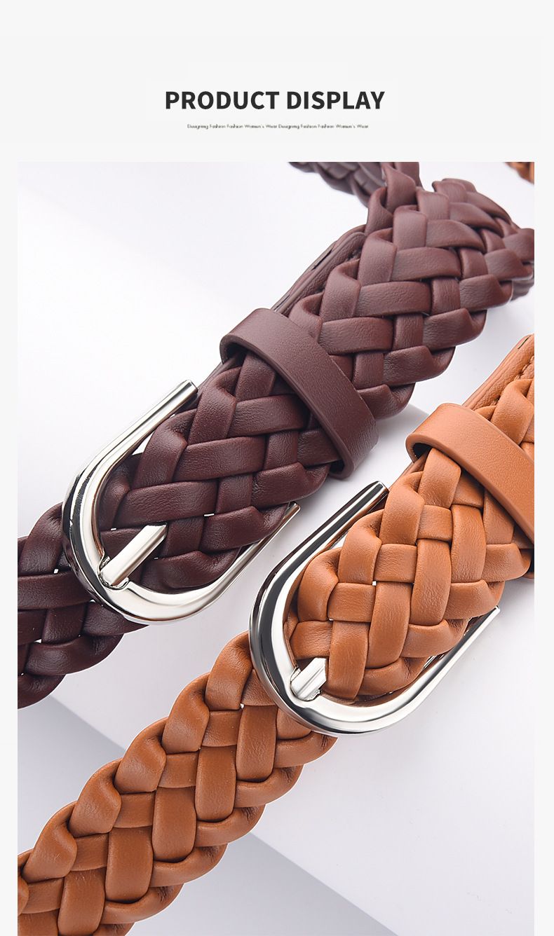 Geflochtener Damengürtel, geflochtener Retro-Gürtel für Damen mit lässigem Hosenkleid, dünner, lochfreier Damengürtel_voghion.com