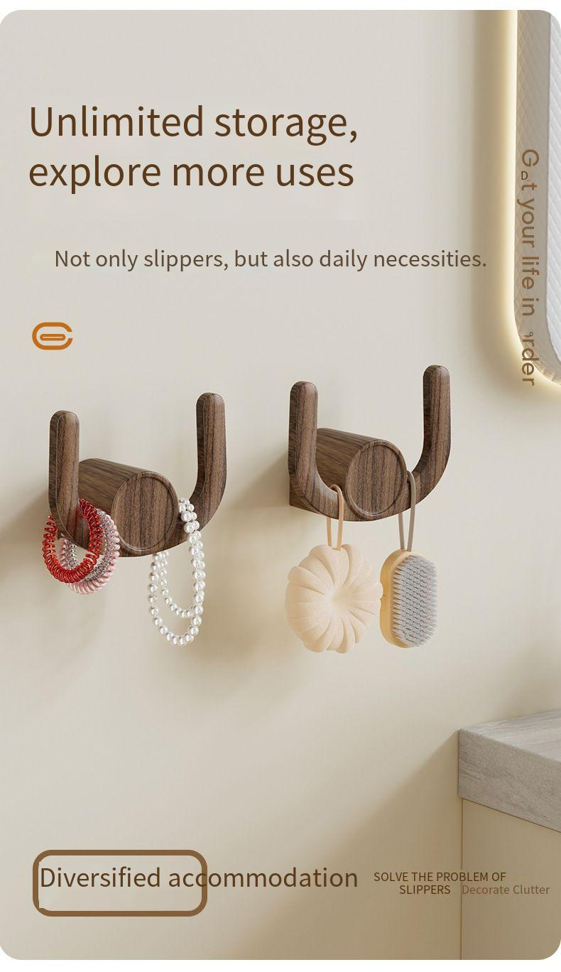 Peach Wood Grain Slipper No-Drill Bathroom Multifunctional Storage Shoe Wall Hanging Rack_voghion.com